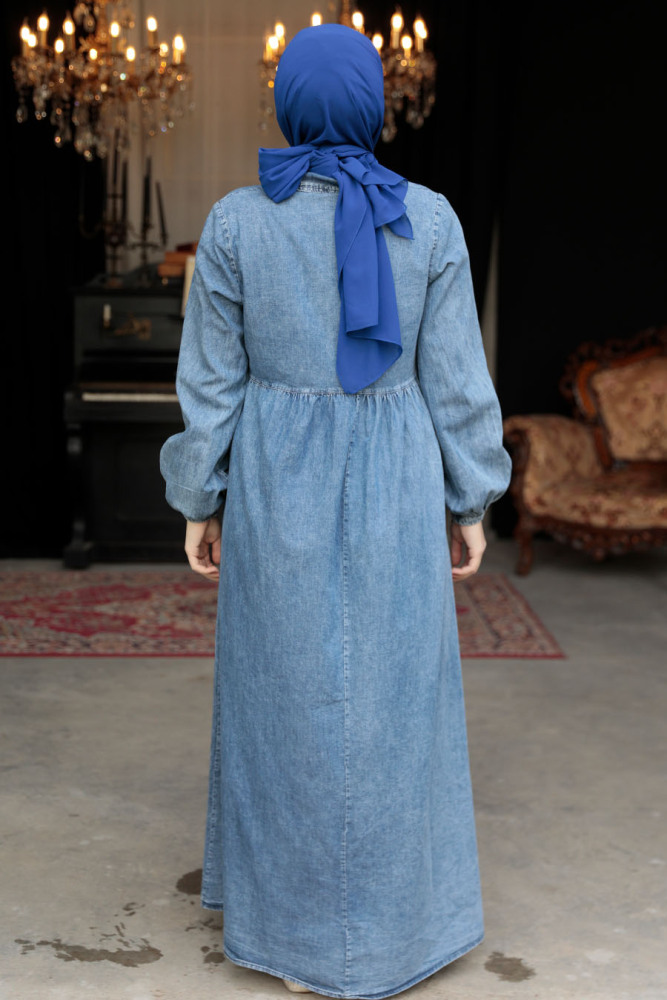 Modest Dark Blue Denim Dress 19105KM - 2