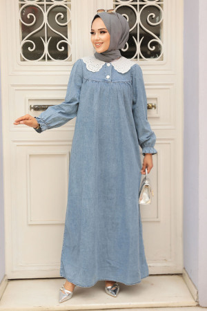 Modest Dark Blue Denim Dress 19118KM - 1