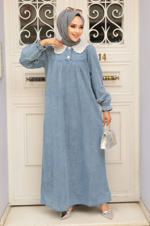 Modest Dark Blue Denim Dress 19118KM - 2