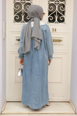 Modest Dark Blue Denim Dress 19118KM - 3