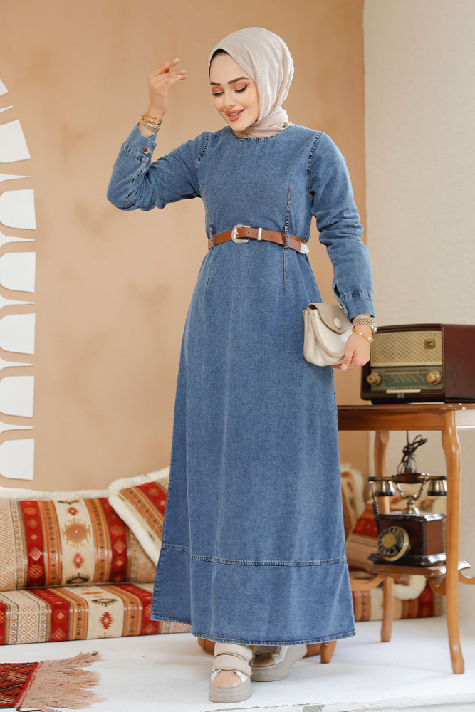 Modest Dark Blue Denim Dress 19130KM - 3