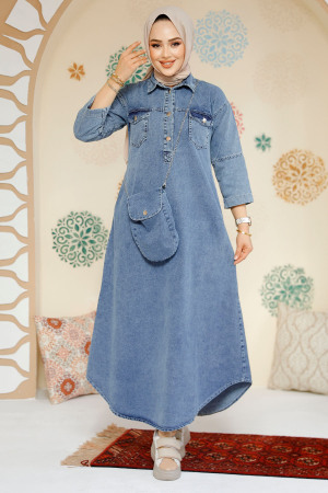 Modest Dark Blue Denim Dress 19132KM - 1