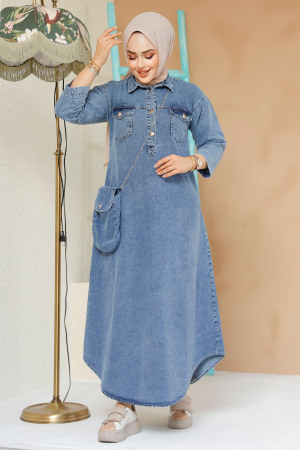 Modest Dark Blue Denim Dress 19132KM - 3