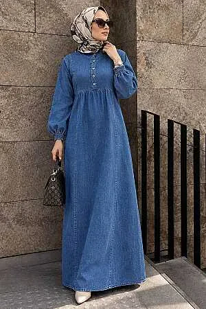 Modest Dark Blue Denim Dress 19139KM 