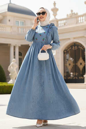 Modest Dark Blue Denim Dress 19146KM - Neva-style.com