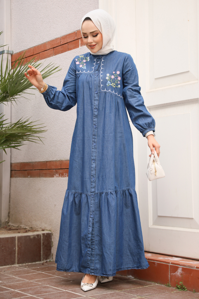 Modest Dark Blue Denim Dress 19147KM - 2