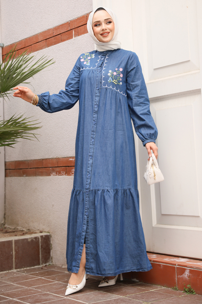 Modest Dark Blue Denim Dress 19147KM - 3