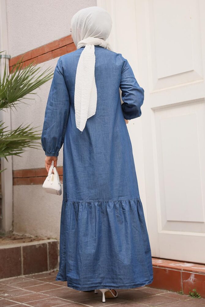 Modest Dark Blue Denim Dress 19147KM - 4