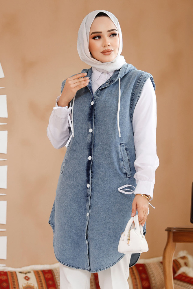 Modest Dark Blue Denim Vest 19133KM - 1
