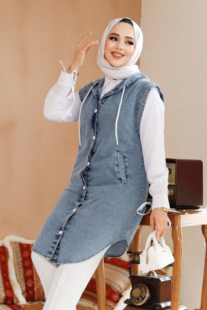 Modest Dark Blue Denim Vest 19133KM - 2
