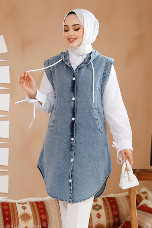 Modest Dark Blue Denim Vest 19133KM - 3