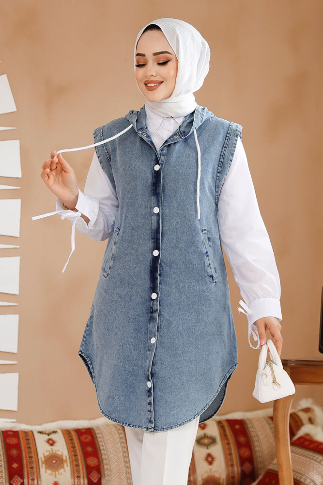 Modest Dark Blue Denim Vest 19133KM - 3