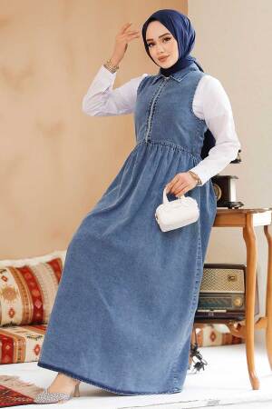 Modest Dark Blue Gilet Denim Dress 19135KM - 3