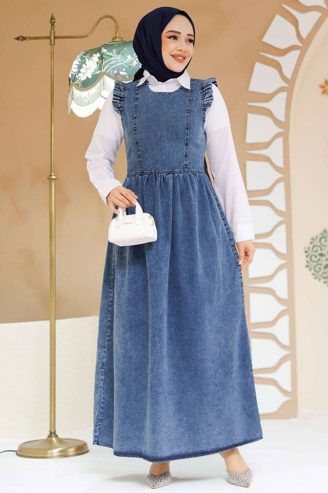 Modest Dark Blue Long Denim Dress 19134KM - 1