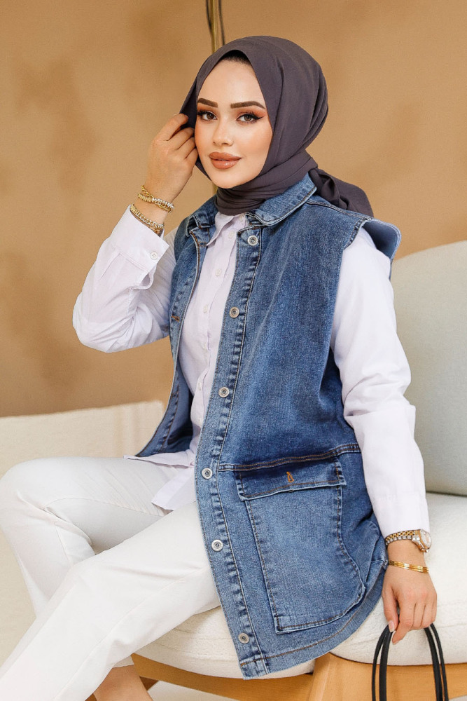 Modest Dark Blue Denim Vest 20444KM - 2