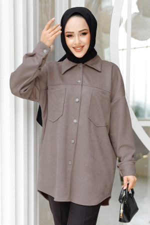 Modest Dark Grey Suede Shirt 10305KGR - 1