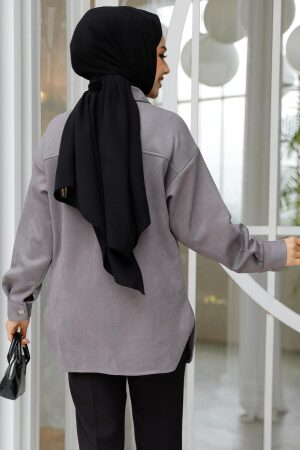 Modest Dark Grey Suede Shirt 20305KGR - 3