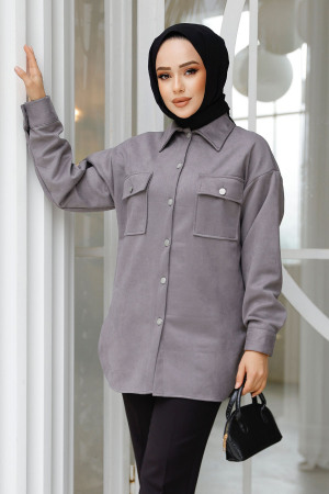 Modest Dark Grey Suede Shirt 20305KGR - 1