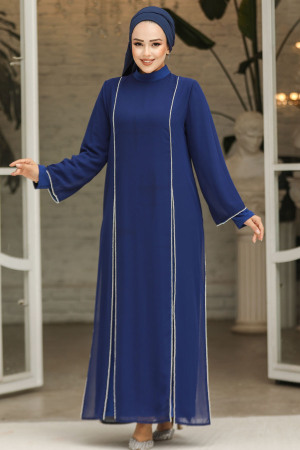 Modest Dark İndigo Blue Prom Dress 4337KIM - 1