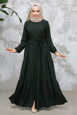 Modest Dark Khaki Abaya Dubai 80781KHK - 1