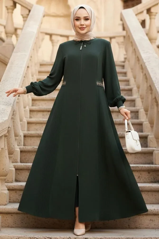 Modest Dark Khaki Plus Size Dubai Abaya 8104KHK - 1