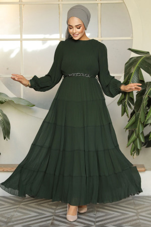 Modest Dark Khaki Ruffle Dress 44761KHK - 2