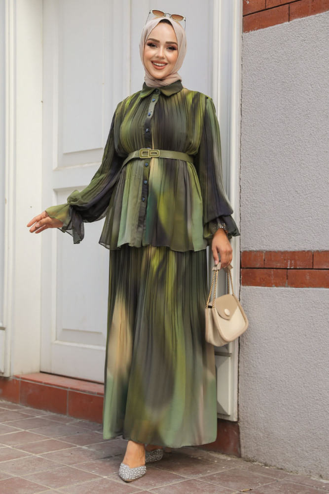 Modest Dark Khaki Skirt Dual Suit 45291KHK - 2