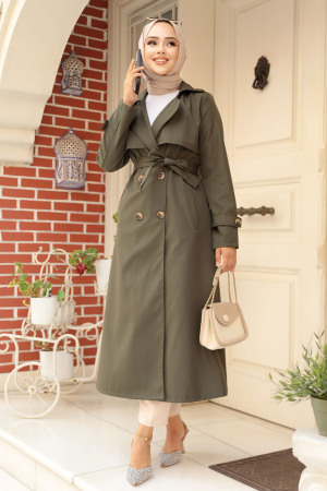 Modest Dark Khaki Trench Coat 6103KHK - 2