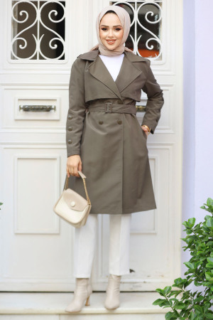 Modest Dark Khaki Trench Coat 61171KHK - 2