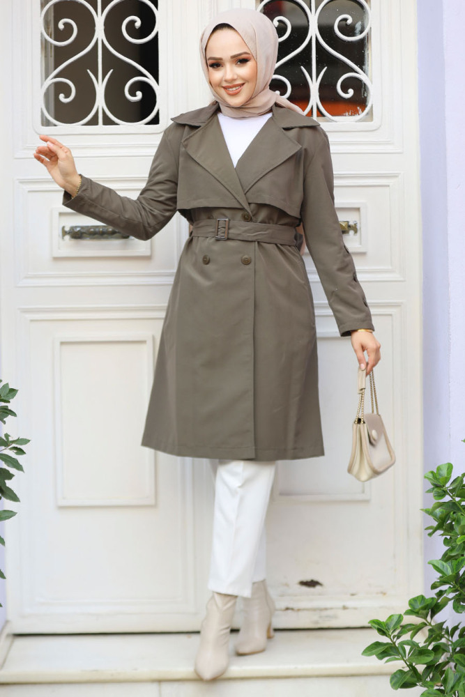 Modest Dark Khaki Trench Coat 61171KHK - 1