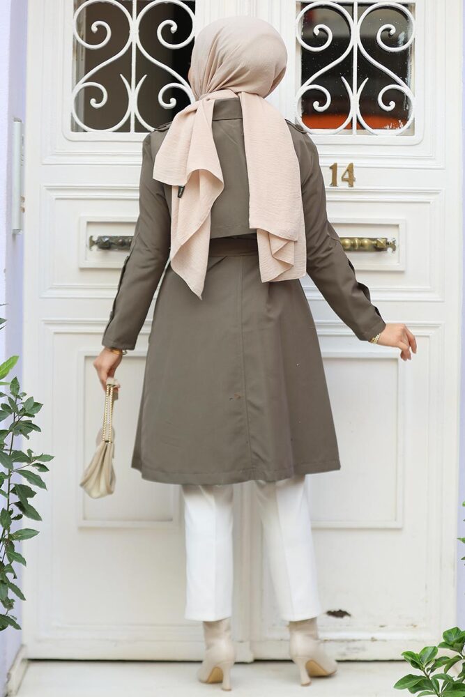 Modest Dark Khaki Trench Coat 61171KHK - 3