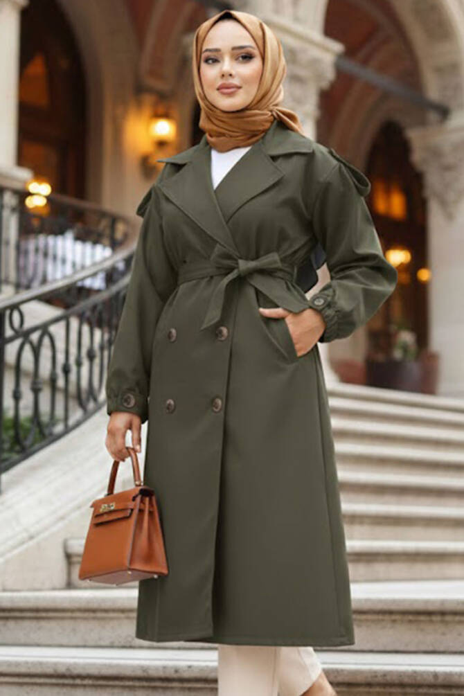 Modest Dark Khaki Trench Coat 647KHK - 1