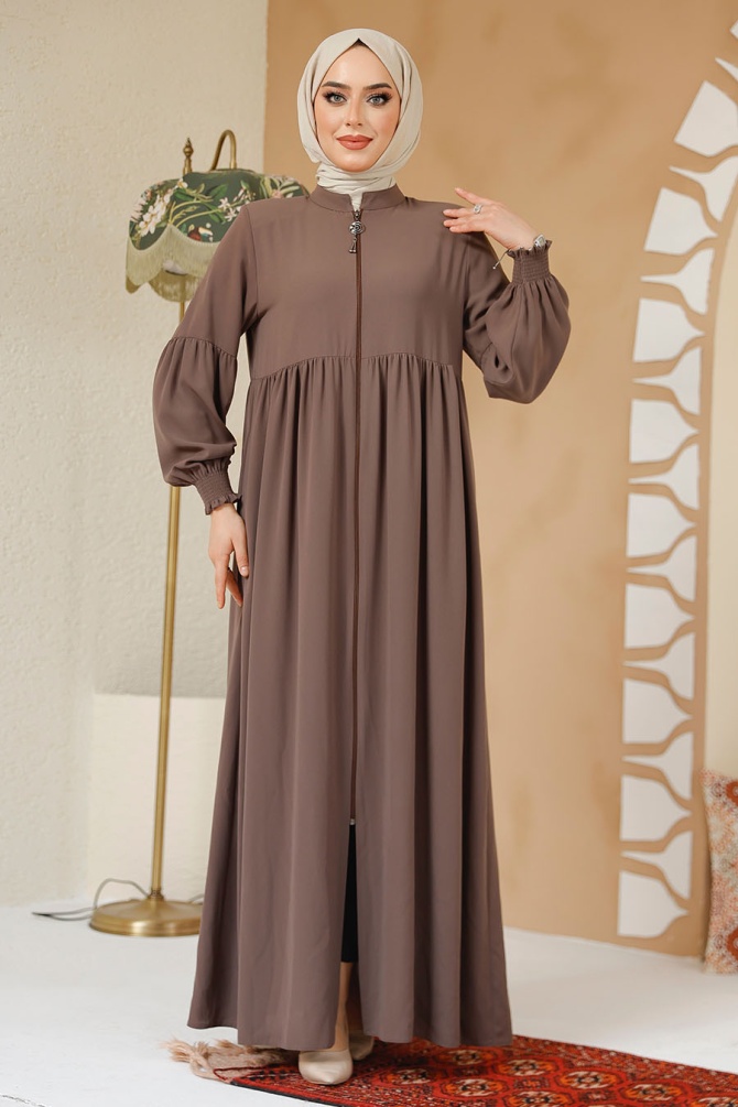 Modest Dark Mink Abaya 45286KV - 2
