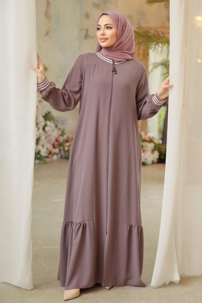 Modest Dark Mink Abaya Dubai 45276KV - 1
