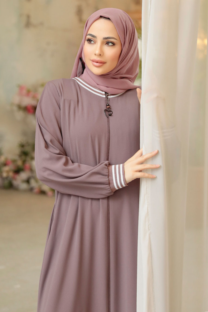 Modest Dark Mink Abaya Dubai 45276KV - 2