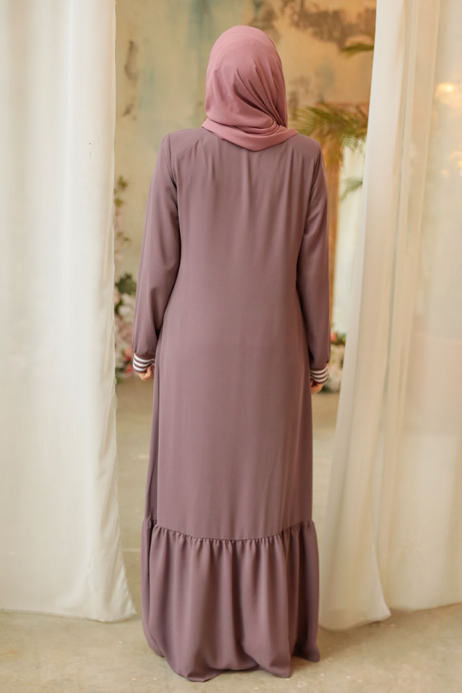 Modest Dark Mink Abaya Dubai 45276KV - 3