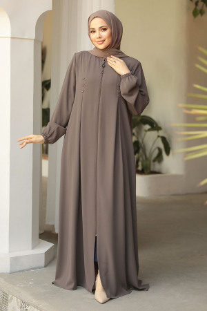 Modest Dark Mink Plus Size Abaya 45282KV - 3