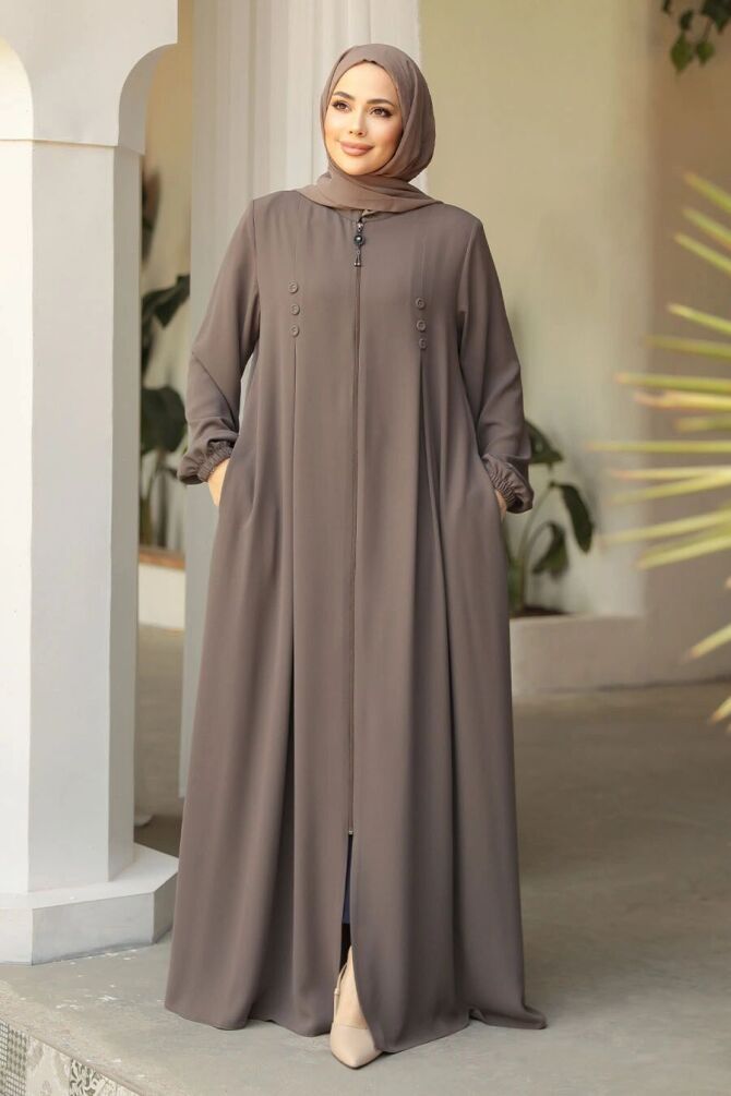 Modest Dark Mink Plus Size Abaya 45282KV - 1