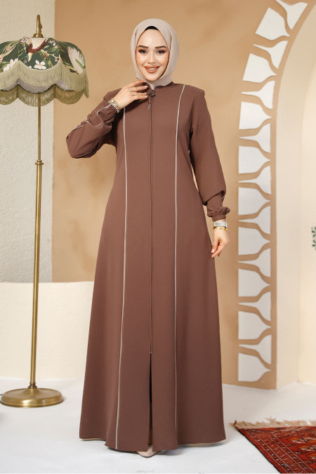 Modest Dark Mink Plus Size Abaya 8148KV - 1