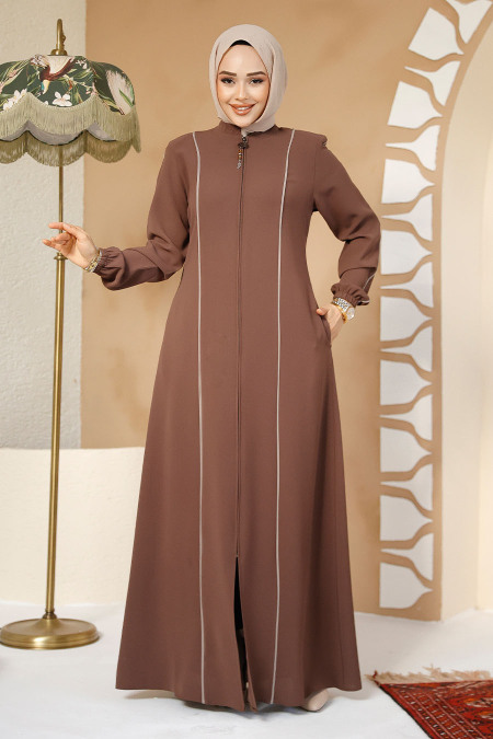 Modest Dark Mink Plus Size Abaya 8148KV - 3