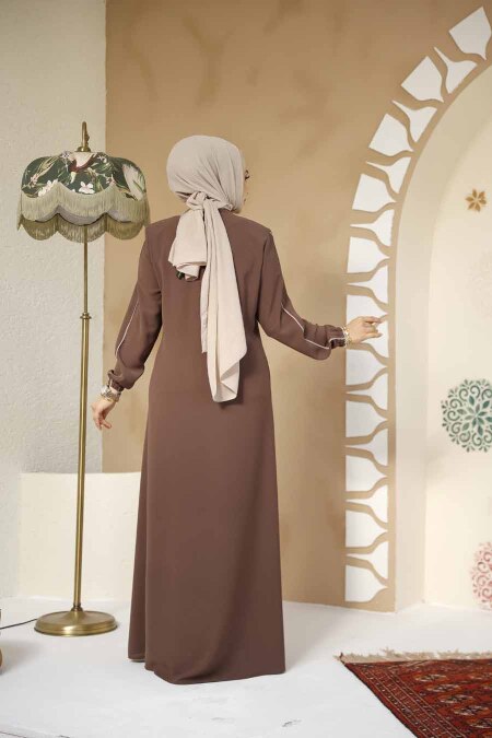 Modest Dark Mink Plus Size Abaya 8148KV - 4