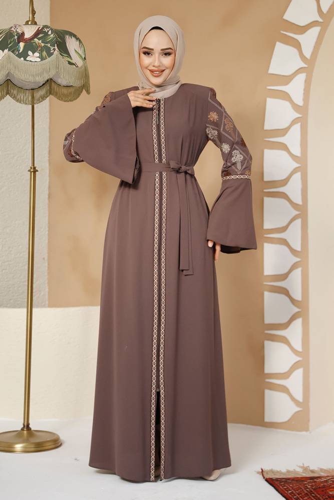 Modest Dark Mink Plus Size Abaya Dubai 90311KV - 2