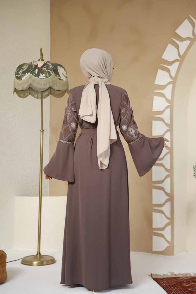 Modest Dark Mink Plus Size Abaya Dubai 90311KV - 3