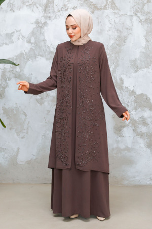 Modest Dark Mink Plus Size Dubai Abaya 29121KV - 2