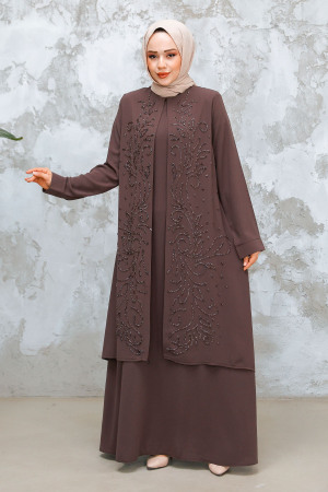 Modest Dark Mink Plus Size Dubai Abaya 29121KV - 4