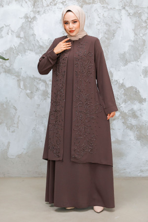 Modest Dark Mink Plus Size Dubai Abaya 29121KV - 1