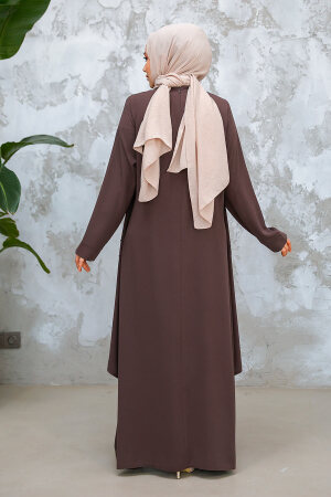 Modest Dark Mink Plus Size Dubai Abaya 29121KV - 5