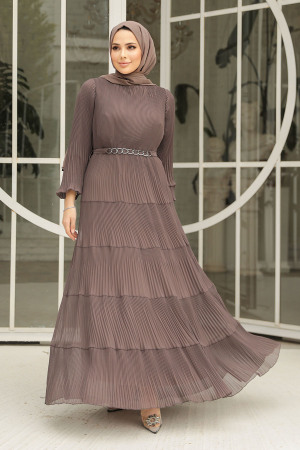 Modest Dark Mink Ruffle Dress 44761KV - 1