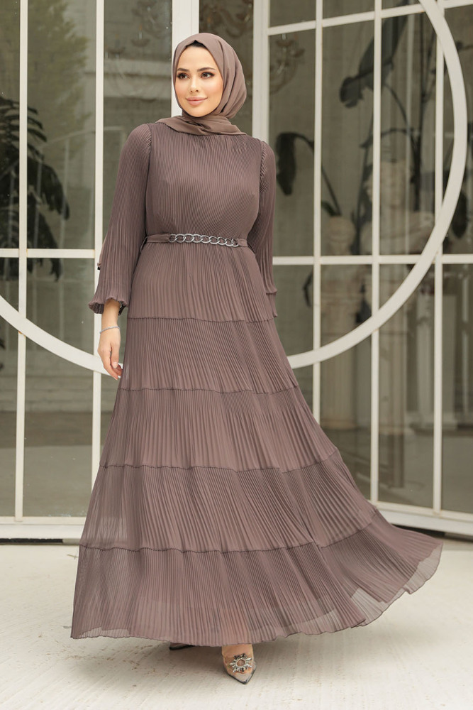 Modest Dark Mink Ruffle Dress 44761KV - 1