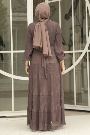 Modest Dark Mink Ruffle Dress 44761KV - 3